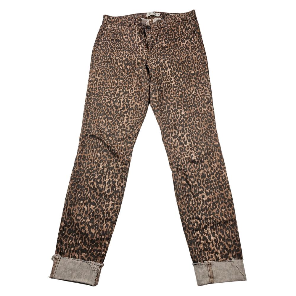 Kiss me super skinny size 29 leapord print cuffed ankle capris mid rise casual ^